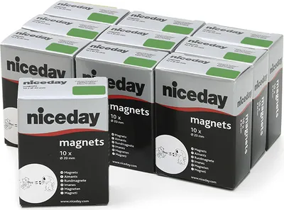 Obrázok produktu pre 10 silných magnetov v zelenom plastovom puzdre na bielu tabuľu, chladničku,