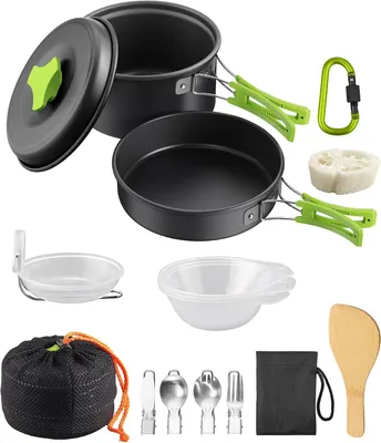 Produktbild von Camping Kochset, 10-teilig, leichtes Aluminium, für Outdoor und Camping