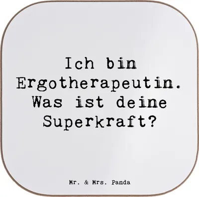 Produktbild von Mr. & Mrs. Panda Holzuntersetzer Spruch Super Ergotherapeutin - Weiß - Geschenk, Soziale Interaktionen, Anerkennung, Untersetzer Glas, Tasse, für Gläser, Beruf, Coaster