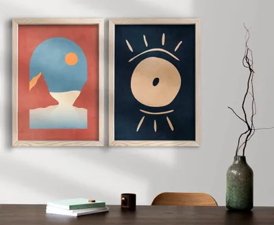 Produktbild von Wallity, 2P3853NISCT-004, Dekorativ gerahmtes MDF-Gemälde (2 Stück), 100 % MDF, Mehrfarbig, 38 x 53 cm