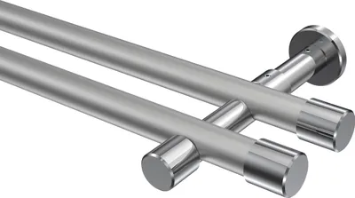 Produktbild von Interdeco Gardinenstange / Vorhangstange Silbergrau / Chrom, Typ Prestige Santo (Kappe) ohne Ringe, 20 mm Ø 2-läufig, 200 cm
