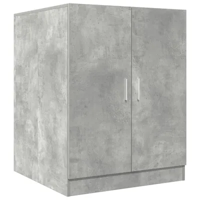 A concrete-effect washing machine cabinet with two doors.