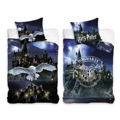 Produktbild von Harry Potter Bettwäsche Set (2-teilig) · Kinderbettwäsche 135x200 80x80 cm aus 100% Baumwolle mit Reißverschluss · Wende-Motiv mit Eule und Hogwarts