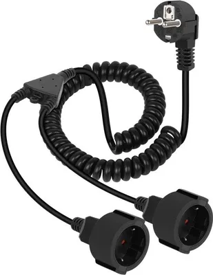 Productafbeelding van Spiraalverlengkabel 1 naar 2 met aarding, 16 A/250 V, verlengkabel met 2 stopcontacten (1,7 m)