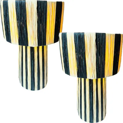 Immagine prodotto di Set di 2 lampade da tavolo Marrakesh lampada da comodino alta 42 cm in rafia bast | lampada boho lampada da terra come decorazione per il soggiorno, la camera da letto o la stanza dei bambini | lampada da tavolo Morjana Beige Nero attacco E27
