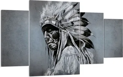 Produktbild von Bild auf Leinwand - Leinwandbild - 4 Teile - Inder Feder Mann - 160x90cm - Wand Bild - Wanddeko - Wandbilder - Leinwanddruck - Bilder - Wanddekoration - Leinwand bilder - Wandbild - DL160x90-4914