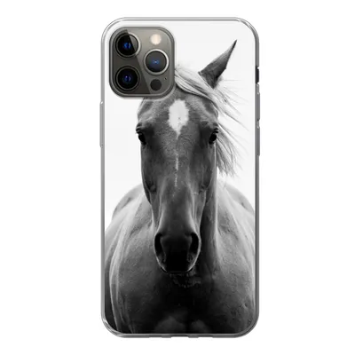 Produktbild von MuchoWow® Handyhülle Schutzhülle Hülle für iPhone 13 Pro Pferd - Schwarz - Weiß - Porträt Silikon Softcase Handy Hülle - Handy-Tasche