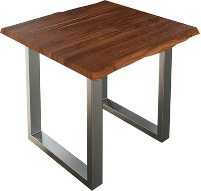 Produktbild von Esszimmertisch 90x90 cm Lauren, Baumkantentisch aus Akazienholz, massiv + nougatfarben, U-Metallgestell Silber, Esstisch mit echter Baumkante