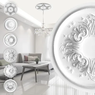 Produktbild von MARBET DESIGN Stuckrosette aus EPS Styropor - Deckenrosette silber, Zierelement, Stuck (R-12 Ø 43cm) Dekorbau Wand Deckenstuck Wandstuck rund