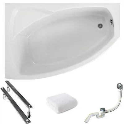 Obrázok produktu pre Aqua For You | Vaňa Polimat – 140 x 90 cm – so sifónom a nožičkami – antibakteriálna povrchová úprava – na ľavej strane – rohová vaňa – akryl