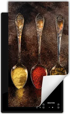 Immagine prodotto di DarHaus Piastra di copertura per fornelli 1 pezzo 30x52 cm Tappetino antiscivolo Roll-up, cucchiaio - Spezie