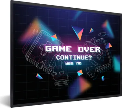 Produktbild von MuchoWow® Gerahmtes Poster Spiele - Arcade - Game Over - Schwarz - Blau - Spiele 80x60 cm - Poster mit Schwarzem Bilderrahmen Wandposter Rahmen Foto Bilder - Schwarzem - Mit Gestell