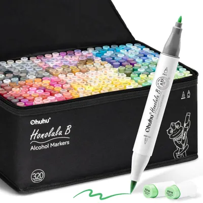 Alkoholmarker-Set, 320 Farben, Pinsel- & Feinspitze