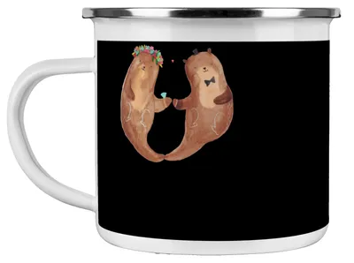 Produktbild von Mr. & Mrs. Panda becher emaille 4. Hochzeitstag Seidenhochzeit - Schwarz - Geschenk, romantisches Zitat, gemeinsamer Weg, Haferl, Tasse, Teetasse, Heirat, Pott, Liebe