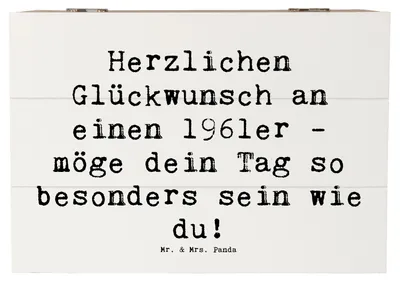 Produktbild von Mr. & Mrs. Panda Kiste Spruch 1961 Geburtstag 22 x 15 cm - Weiß - Geschenk, Geburtstagsgeschenk, Alter, besondere Momente, Box, Herzlichen Glückwunsch, Truhe, Geschenkbox