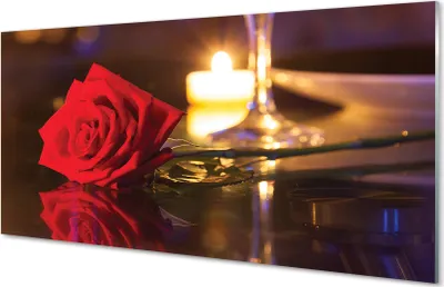 Produktbild von Glasbilder 120x60 Wandkunst Rose Kerze Glas