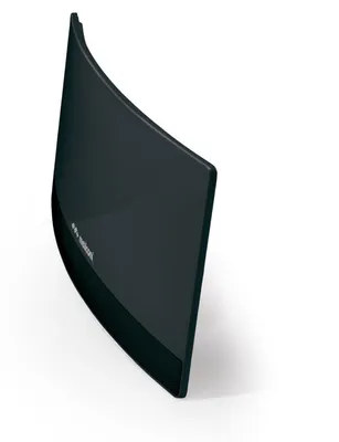 A black curved TV antenna is shown against a white background.