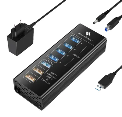 Obrázok produktu pre USB rozbočovač, 10 portov, rýchly prenos dát, 7 portov s konektorom EU