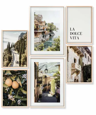 Produktbild von Heimlich® Premium Poster Set, 2 x DIN A3 & 4 x DIN A4 - ca. 30x42 & 21x30, Stilvolle Poster Collagen mit passenden Bilder als Wanddeko » Italien Orange Meer «, Ohne Rahmen