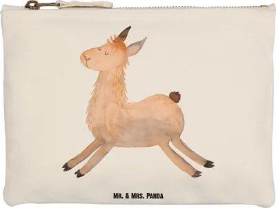Produktbild von Mr. & Mrs. Panda Stoffbeutel Lama Springen Grösse XL Große - Weiß - Geschenk, Federtasche, Glück, Kulturbeutel, Neustart, Lamas, Waschtasche, Schlampermäppchen, Freundin