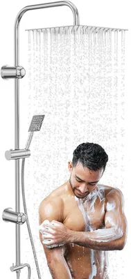 Imagen del producto de Juego de grifería para ducha con ducha de lluvia de 30 cm, ducha de mano, soporte de pared ajustable y acabado cromado