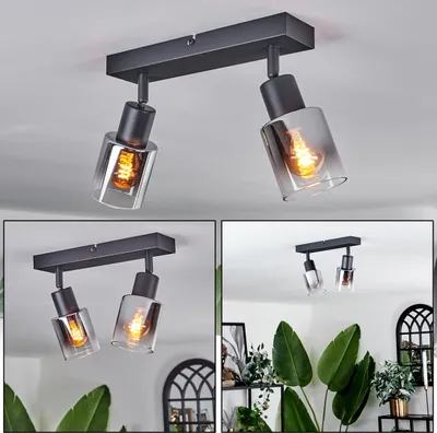 Produktbild von Nuoitas moderne Deckenlampe aus Metall/Glas in Schwarz/Rauchfarben/Klar