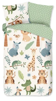 Productafbeelding van Good Morning Kinderdekbedovertrek "Sabah" - Groen - (140x220 cm) - 100% Katoen