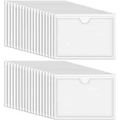 Obrázok produktu pre Držiaky na štítky, samolepiace, 100 kusov, 13,5 x 9,5 cm, priehľadné, PVC