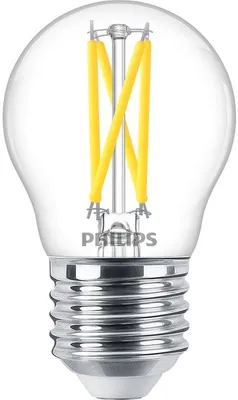 Produktbild von Philips Filament-Kerzenlampe, P45 E27, transparent, 25 W, 2,5 W, 25 W, E27, 340 lm, 15000 h, Warmes Glühen