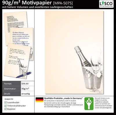 Produktbild von Motivpapier Briefpapier (Sekt-5075, DIN A4 25 Blatt) Gastronomie Restaurant Freizeit Feier Geschenk Gaststätte Pizzaria Getränkehandel