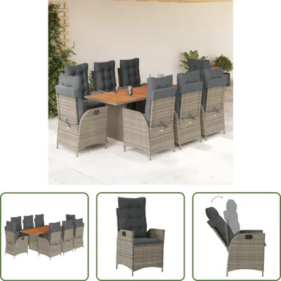 Produktbild von The Living Store 9-tlg. Garten-Essgruppe mit Kissen Grau Poly Rattan