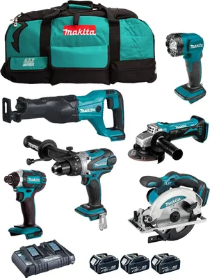 Produktbild von MAKITA Kit DLX6104TX2 (DHP458 + DTD152 + DSS610 + DJR186 + DGA452 + DML815 + 3 x 5,0 Ah + DC18RD + LXT600)