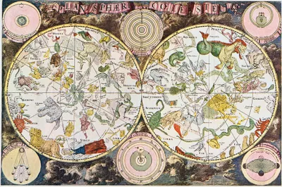Produktbild von Historische Landkarten Kunstdruck Bild - Sternenkarte Planisphäre 17. Jahrhundert, Frederik De Wit (80 x 120 cm)