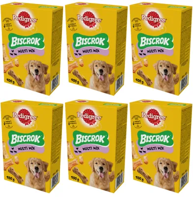 Produktbild von Pedigree Biscrok - würfelförmige Hundekekse mit Huhn-, Rind- und Lammgeschmack 6 x 500g