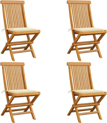 Produktbild von Cloris Designermöbel Gartenstühle mit Cremeweißen Kissen 4er Set Teak Massivholz 2024 Neu