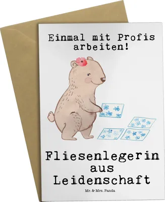 Produktbild von Mr. & Mrs. Panda Glückwunschkarte Fliesenlegerin Leidenschaft - Weiß - Geschenk, Klappkarte, weihnachtskarten, Grußkarte, Grußkarten, Handwerk, einladungskarten, Spruch