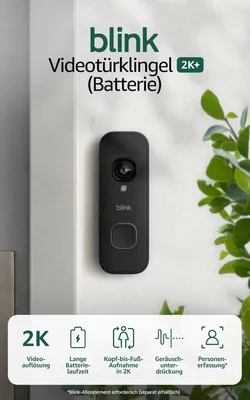 Produktbild von Blink Videotürklingel 2K+ (Batterie, neueste Gen.) | Kopf-bis-Fuß-Aufnahme | 2K | IP65 | Erweiterung | Zusatzvideotürklingel