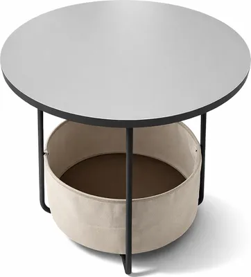Obrázok produktu pre Relaxdays odkladací stolík, okrúhly konferenčný stolík, s látkovým košom, HD 50x45 cm, konferenčný stolík do obývačky, MDF a kov, šedo-krémová farba
