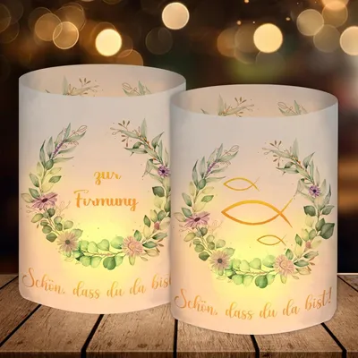 Productafbeelding van Windlicht, tafeldecoratie, eucalyptus, 12 gastgeschenken, theelichthouders, communie