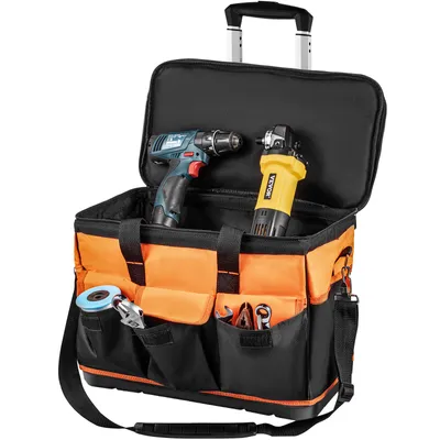 Produktbild von VEVOR Werkzeugtasche mit Rollen, 50,8 cm, 17 Taschen, Tasche mit zwei 6,5 cm großen Rädern, Oxford-Gewebe mit Teleskopgriff, 89,8 kg Tragkraft für Garten Elektriker Werkzeug Organisation