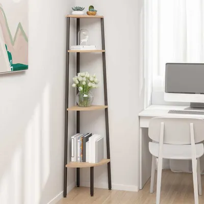 Zdjęcie produktu dla Prolenta Premium - Regał narożny z 4 półkami jasnobrązowy i czarny 45,5x31,5x150 cm