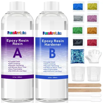 Epoxidharz-Set 500 ml, kristallklar, inkl. Glitzer, Becher, Handschuhe