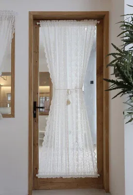 Productafbeelding van Ibenzoa® Transparante gordijnen met kantdetails, polyester, 140x165 cm – lichtdoorlatende voile met lus voor gordijnstang, geschikt voor balkondeuren en ramen