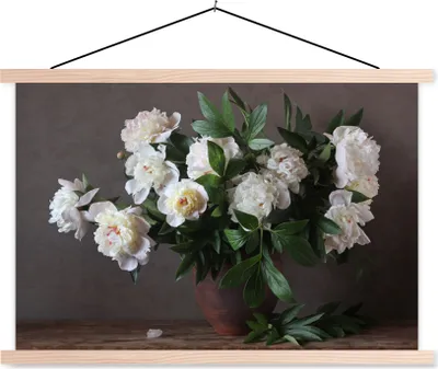 Produktbild von MuchoWow® Textilposter Blumen - Stilleben 120x80 cm mit holzfarbenen Rahmen - Aufhängeset