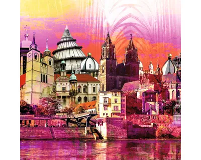 Produktbild von Glasbild Magdeburg Elbe Wahrzeichen III 50x50 cm