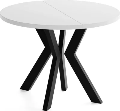 Produktbild von Runder Esstisch Ausziehbar 100-300 cm XXL Groß – Verlängerbar, für 5-14 Personen mit Schwarzen Holzbeinen – Tisch für Wohnzimmer & Esszimmer in Weiß