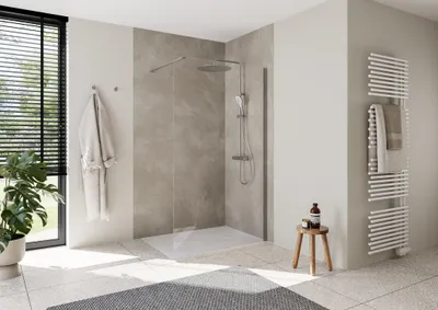 Produktbild von VIGOUR V2 Duschabtrennung freistehend 100 x 200 cm  ESG-Glas klar PflegeCare, chrom matt