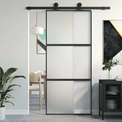 Produktbild von Cloris Designermöbel Schiebetür Schwarz 90x205 cm Hartglas und Aluminium 2024 Neu