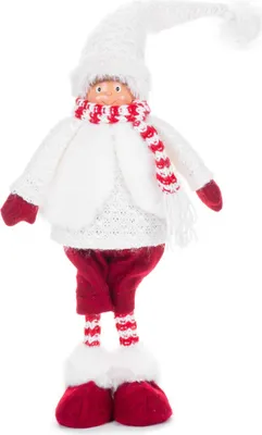 Image de Figurine MagicHome de Noël, Petit garçon, en tissu, rouge et blanc, 22x13x57 cm