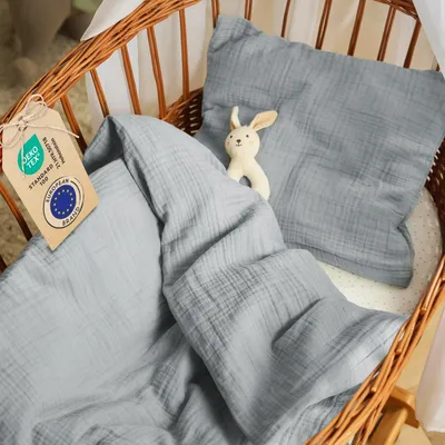 Obrázok produktu pre Dekoračná prikrývka do postele 80x80 cm, bavlna, s obliečkou na vankúš, OEKO-TEX, modrá farba